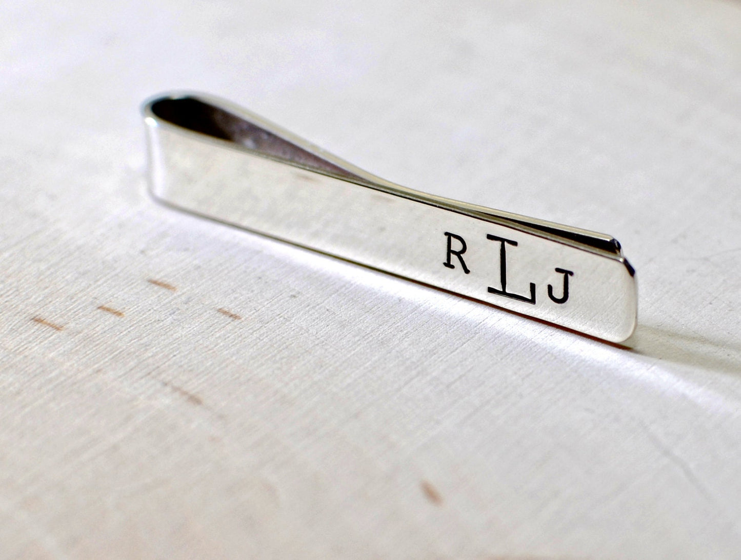 Sterling silver tie clip with custom monogram
