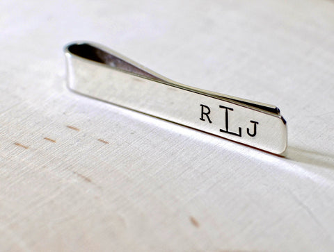 Sterling silver tie bar with personalized monogram, NiciArt 