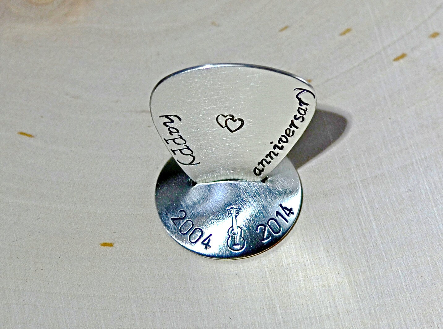 Sterling Silver Guitar Pick and Stand Combination for Anniversaries