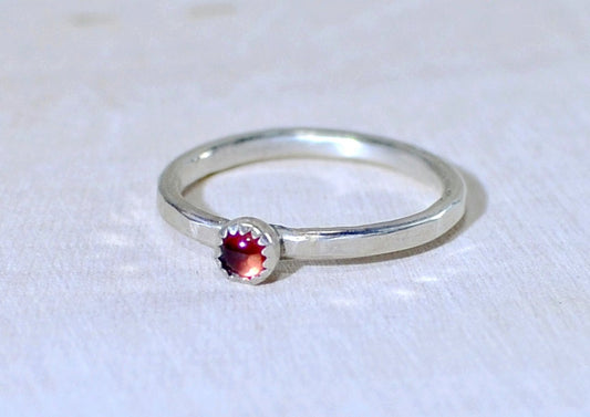 Garnet birthstone on sterling silver ring