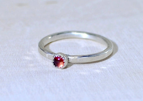Sterling silver hammered stack ring with red Garnet, NiciArt 