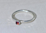 Sterling silver hammered stack ring with red Garnet, NiciArt 