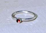 Sterling silver hammered stack ring with red Garnet, NiciArt 