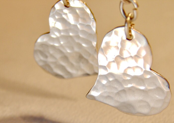 Hammered sterling silver heart earrings