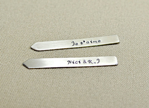 Je'Taime Sterling Silver Collar Stays in the "Language of Love" aka French, NiciArt 