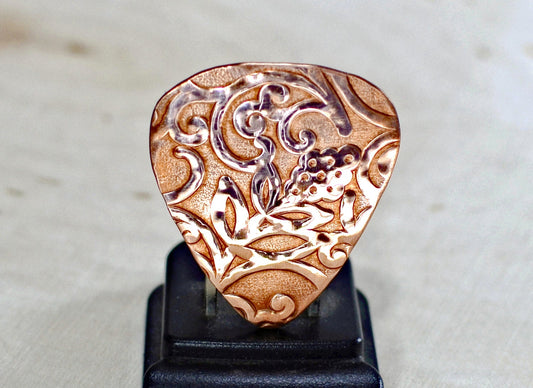 Artistic Leaf Copper Guitar Pick Uniquely Hammered and Imprinted