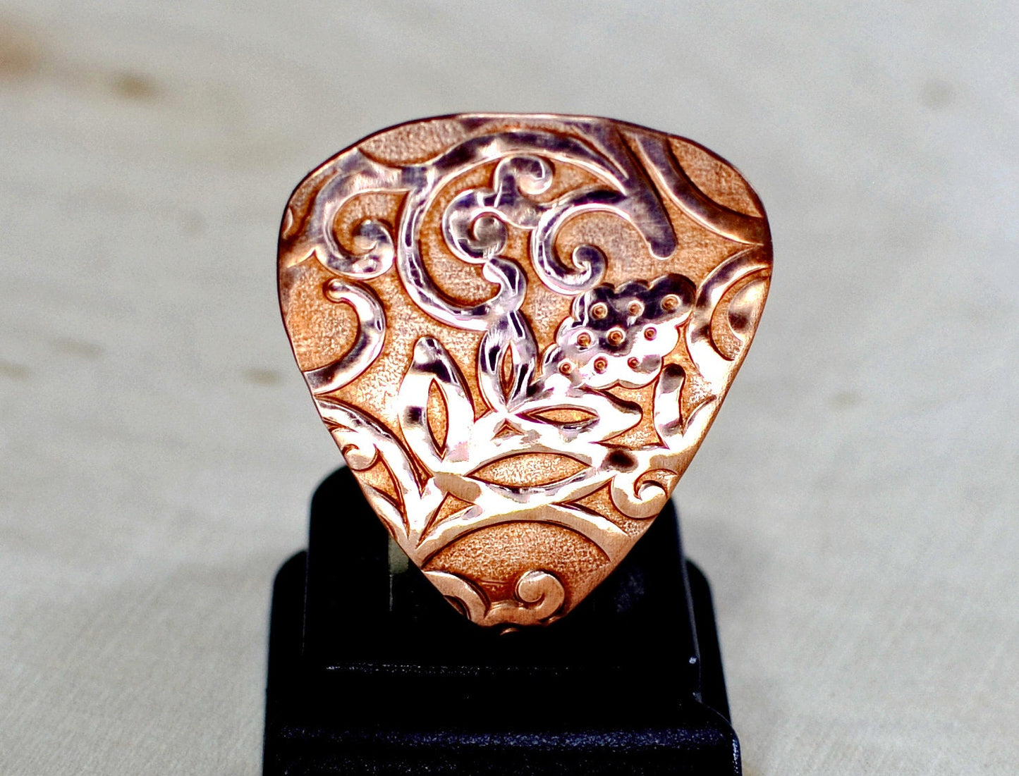 Artistic Leaf Copper Guitar Pick Uniquely Hammered and Imprinted