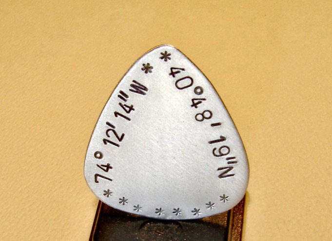 Aluminum Latitude longitude Guitar Pick with Personalized Coordinates