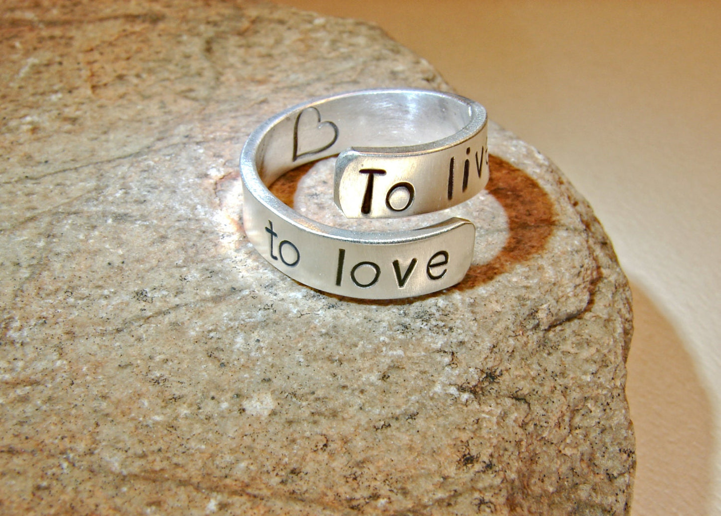 To live To love stamped bypass ring in sterling silver