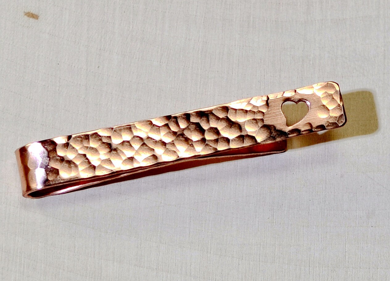 Hammered Copper Tie Clip with Heart - perfect for the 7th copper anniversary