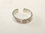 Sterling Silver Toe or Adjustable Finger Ring with Flower and Leaf Design, NiciArt 