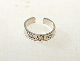 Sterling Silver Toe or Adjustable Finger Ring with Flower and Leaf Design, NiciArt 
