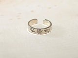 Sterling Silver Toe or Adjustable Finger Ring with Flower and Leaf Design, NiciArt 