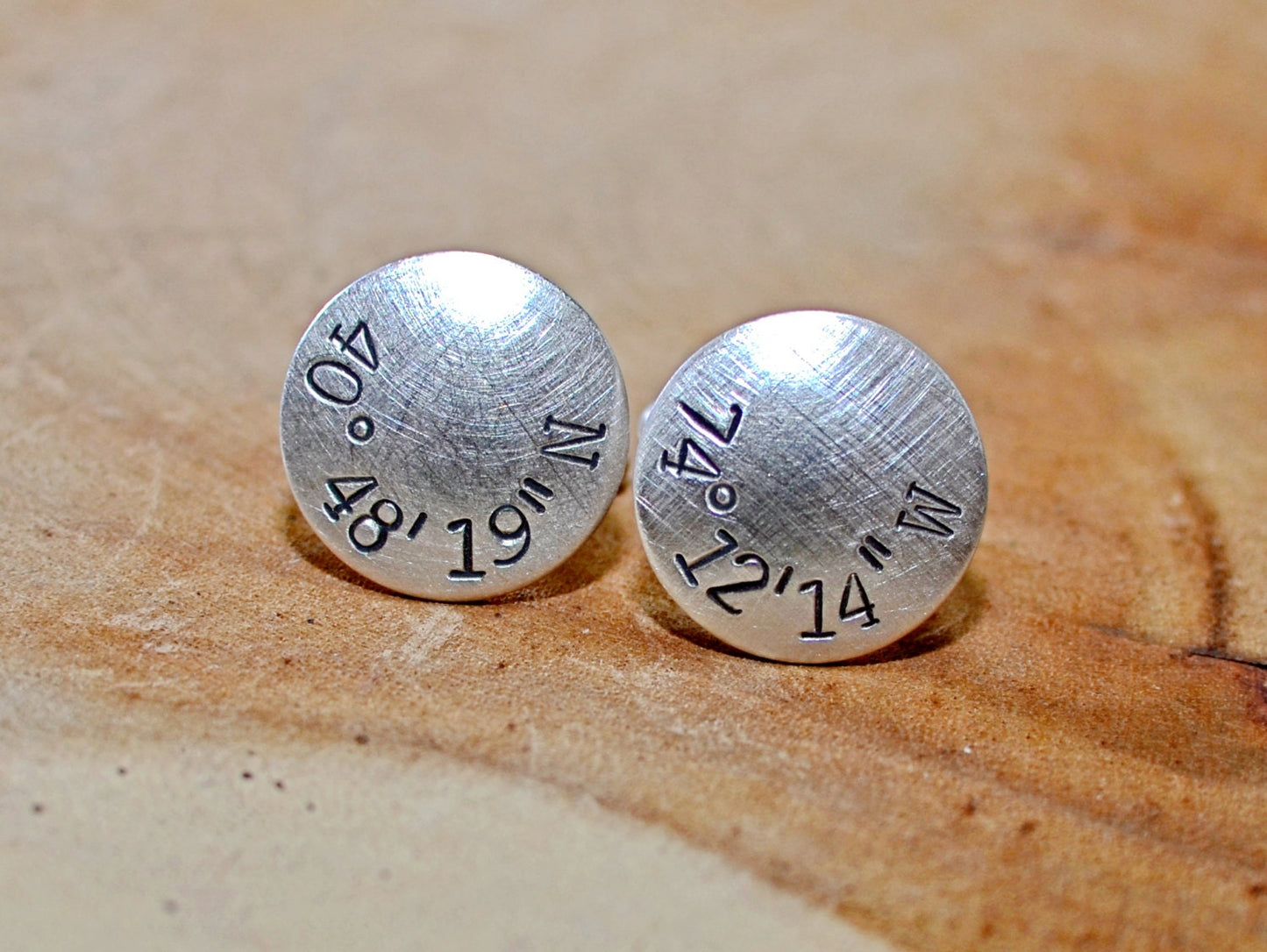 Sterling silver cuff links for silver anniversary or 25th anniversary with your special location - gps coordinates