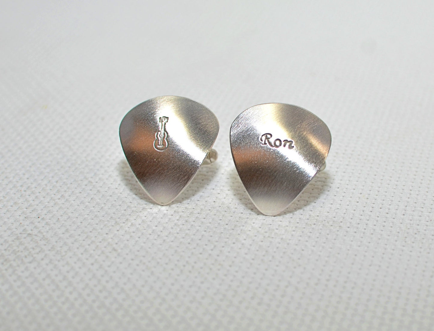 Sterling silver guitar pick cuff links with personalized engravings
