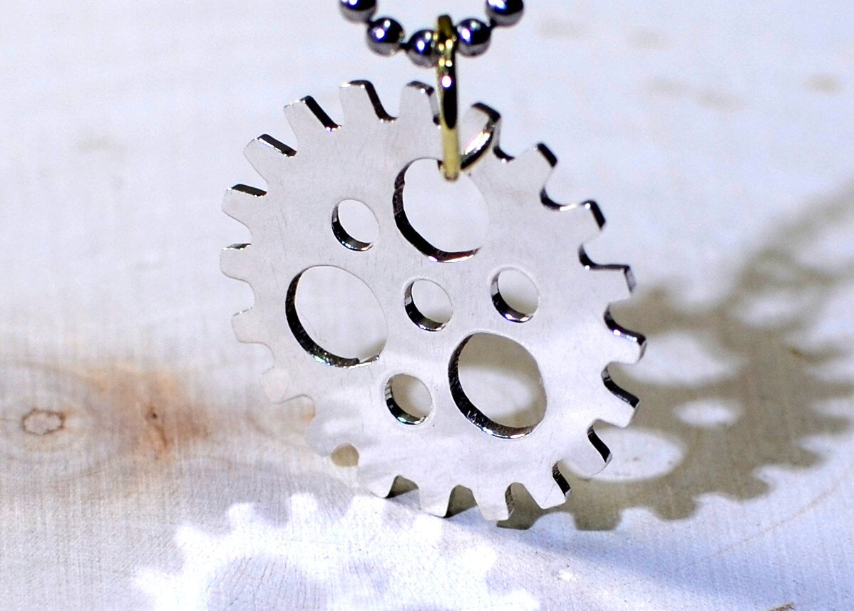 Sterling silver bicycle sprocket necklace