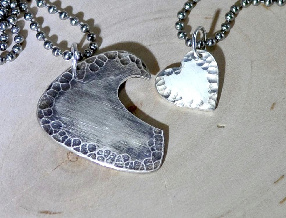 Sterling silver guitar pick and heart couples necklace