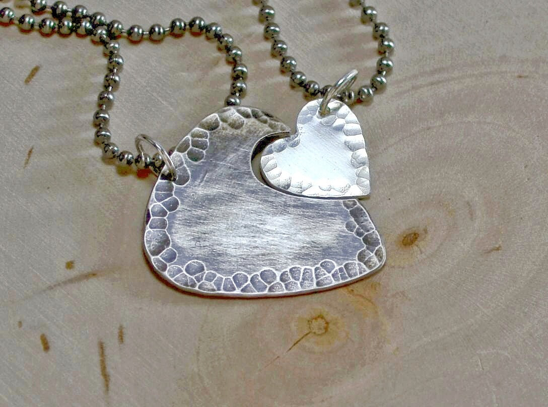 Sterling silver guitar pick and heart couples necklace