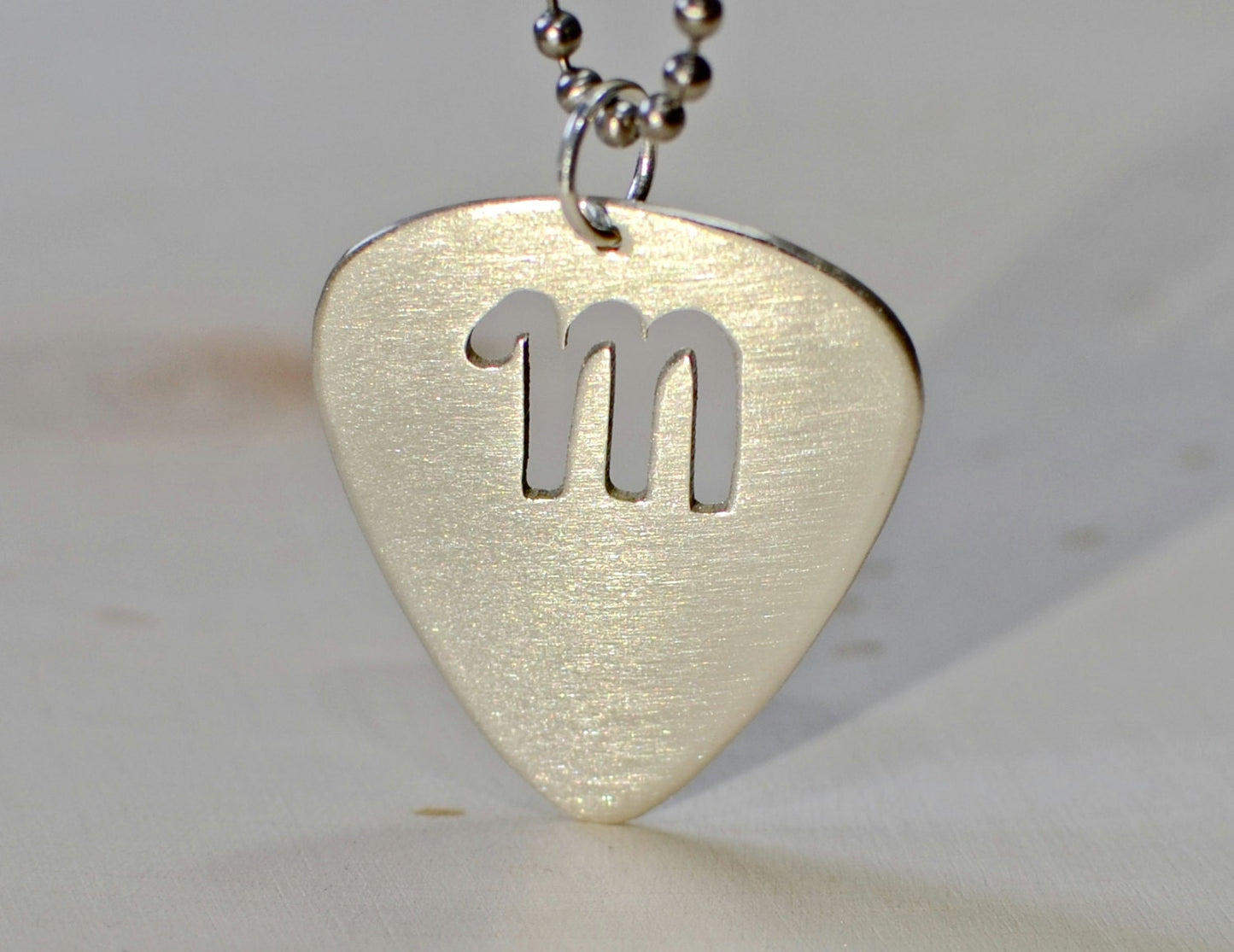 Sterling Silver Guitar Pick Necklace with Cut Custom Letter