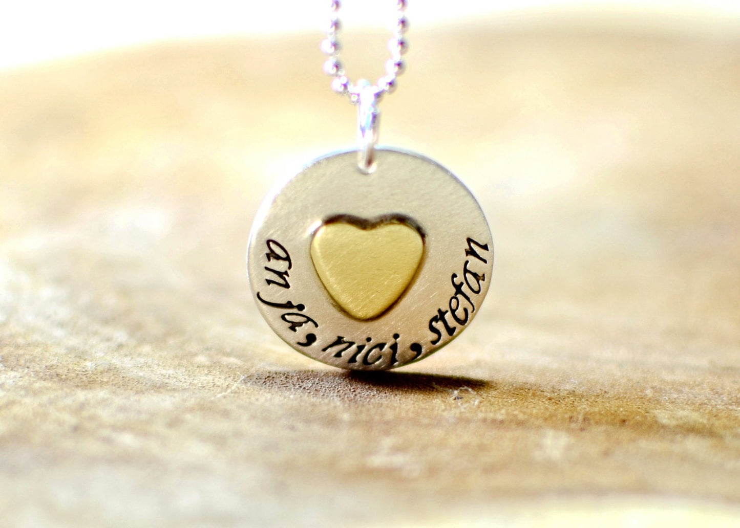 Brass Heart on Personalized Sterling Silver Disc Charm
