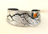 Harvest Moon over Mountains Handmade Artisan Sterling Silver Cuff Bracelet with Amber, NiciArt 