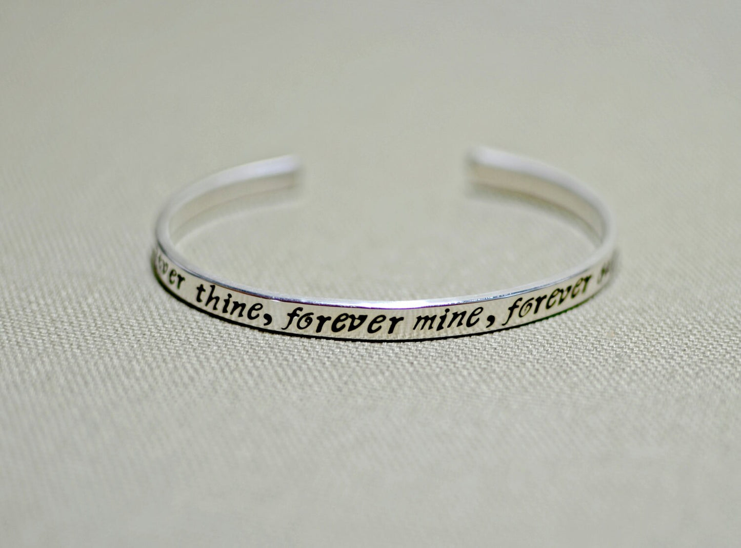 Forever thine forever mine forever ours on polished sterling silver cuff bracelet