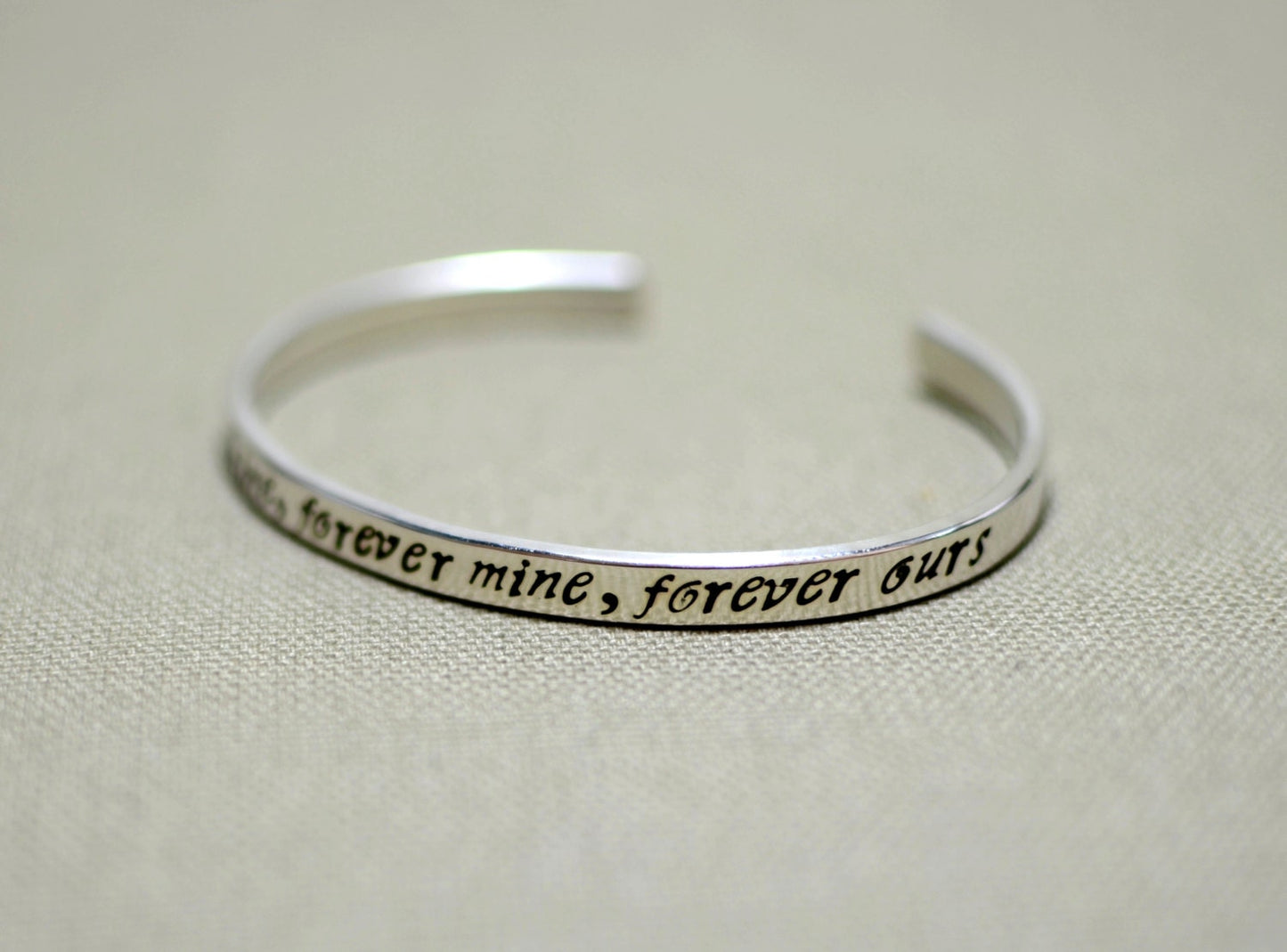 Sterling silver bracelet stamped with forever mine forever thine forever ours
