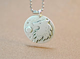 Sterling silver wild wolf under full moon necklace, NiciArt 