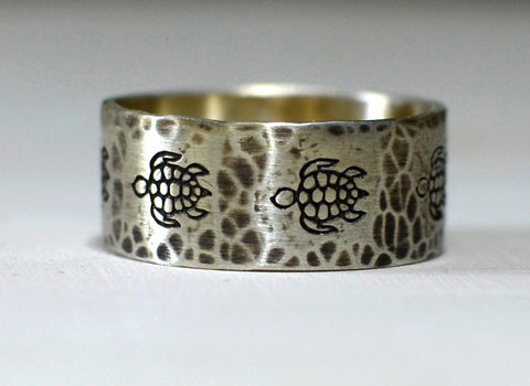 Sea turtle rustic sterling silver ring for peace and tranquility, NiciArt 