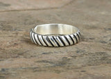 Sleek and Modern Grooved Sterling Silver Toe Ring with Industrial Influenced Pattern, NiciArt 