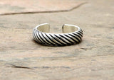 Grooved Gear Patterned Sterling Silver Toe Ring with Mechanical Intrigue, NiciArt 