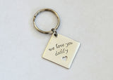 Sterling Silver Square Keychain with Heart Cut Out and We Love You Daddy or Custom Message, NiciArt 