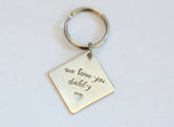 Sterling Silver Square Keychain with Heart Cut Out and We Love You Daddy or Custom Message, NiciArt 