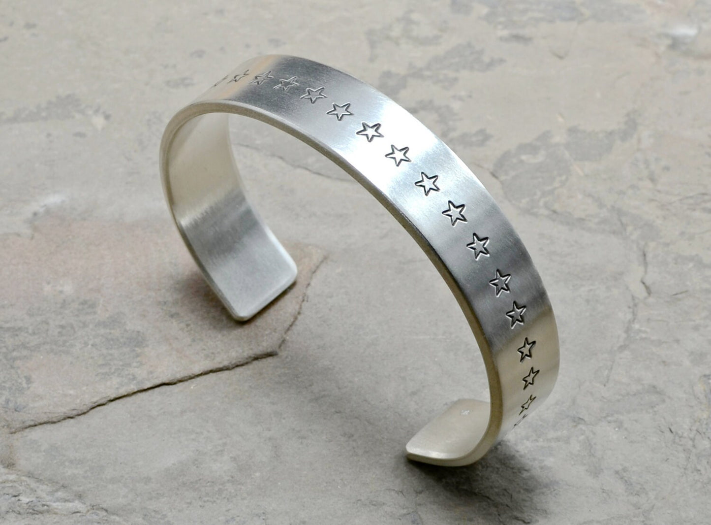 Wide sterling silver cuff with stars - solid and heavy - 2mm thick