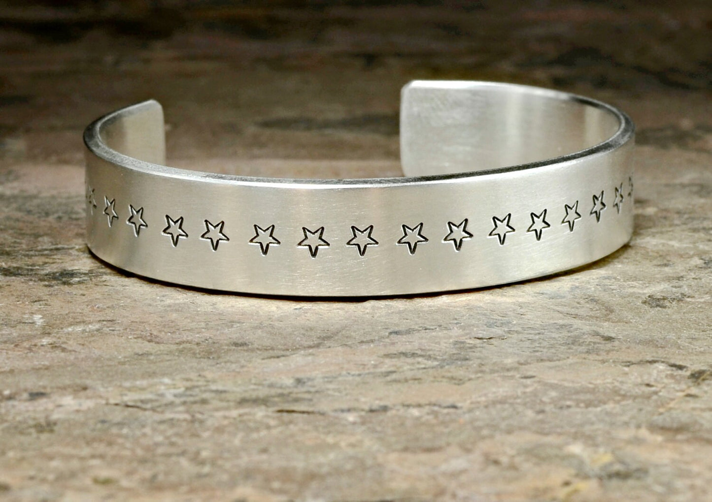 Wide sterling silver cuff with stars - solid and heavy - 2mm thick