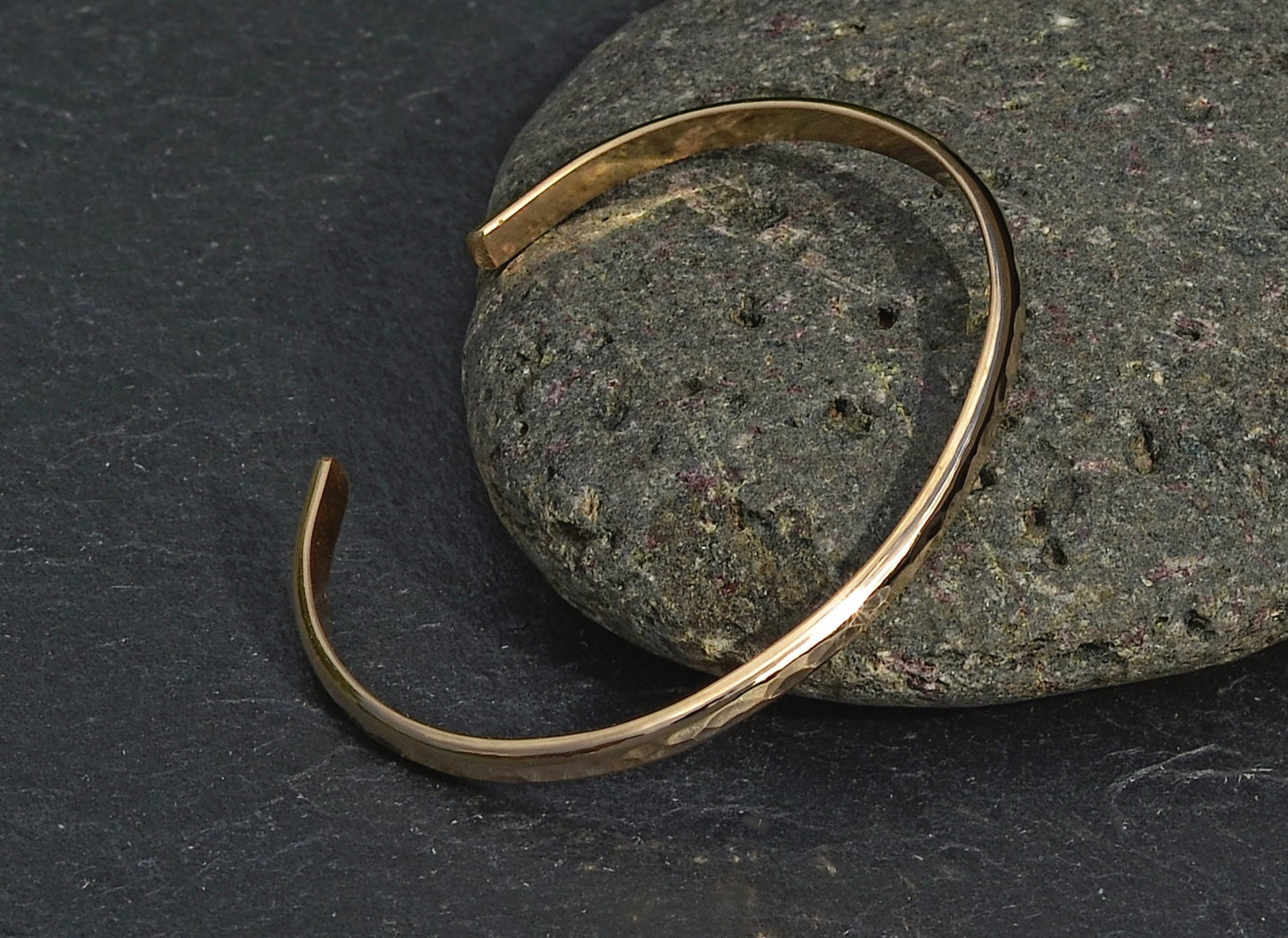 Gold filled hammered cuff bracelet with mirror finish - 14k on base metal
