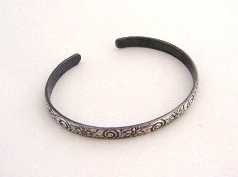 Sterling Silver Flower Pattern Cuff Bracelet with Spiral Flower Design - Solid 925 BR4012