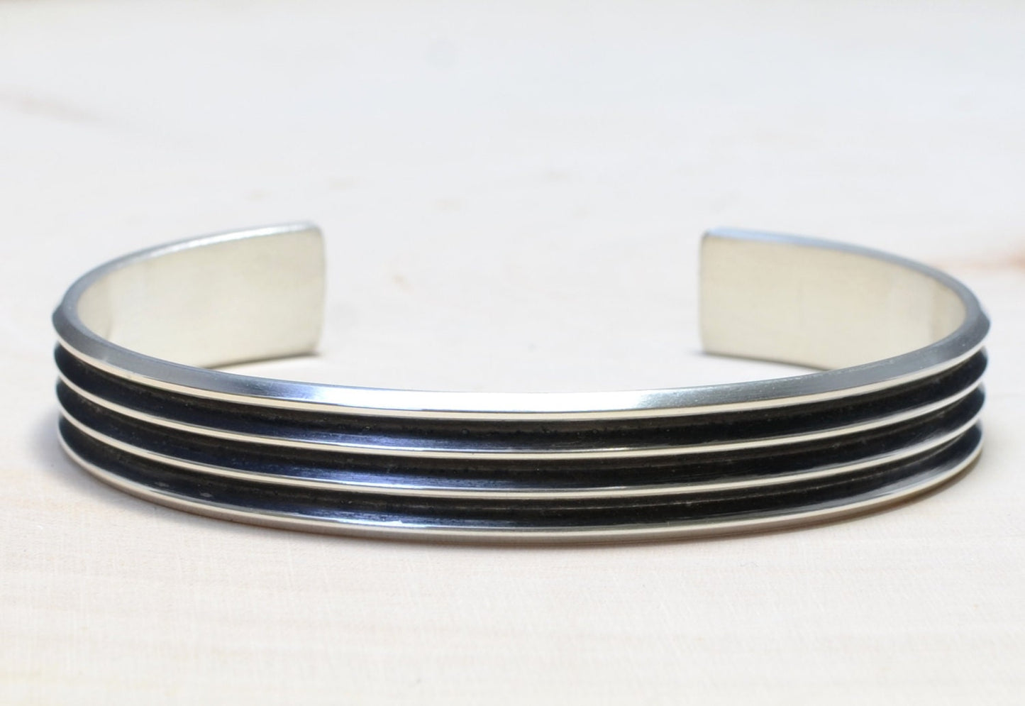 Mens Grooved Sterling Silver Cuff Bracelet served up extra Groovy
