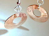 Hammered Copper Disc Earrings with Circular Window, NiciArt 