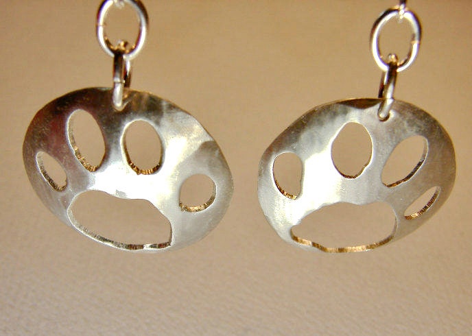 Paw Design Sterling Silver Dangle Earrings