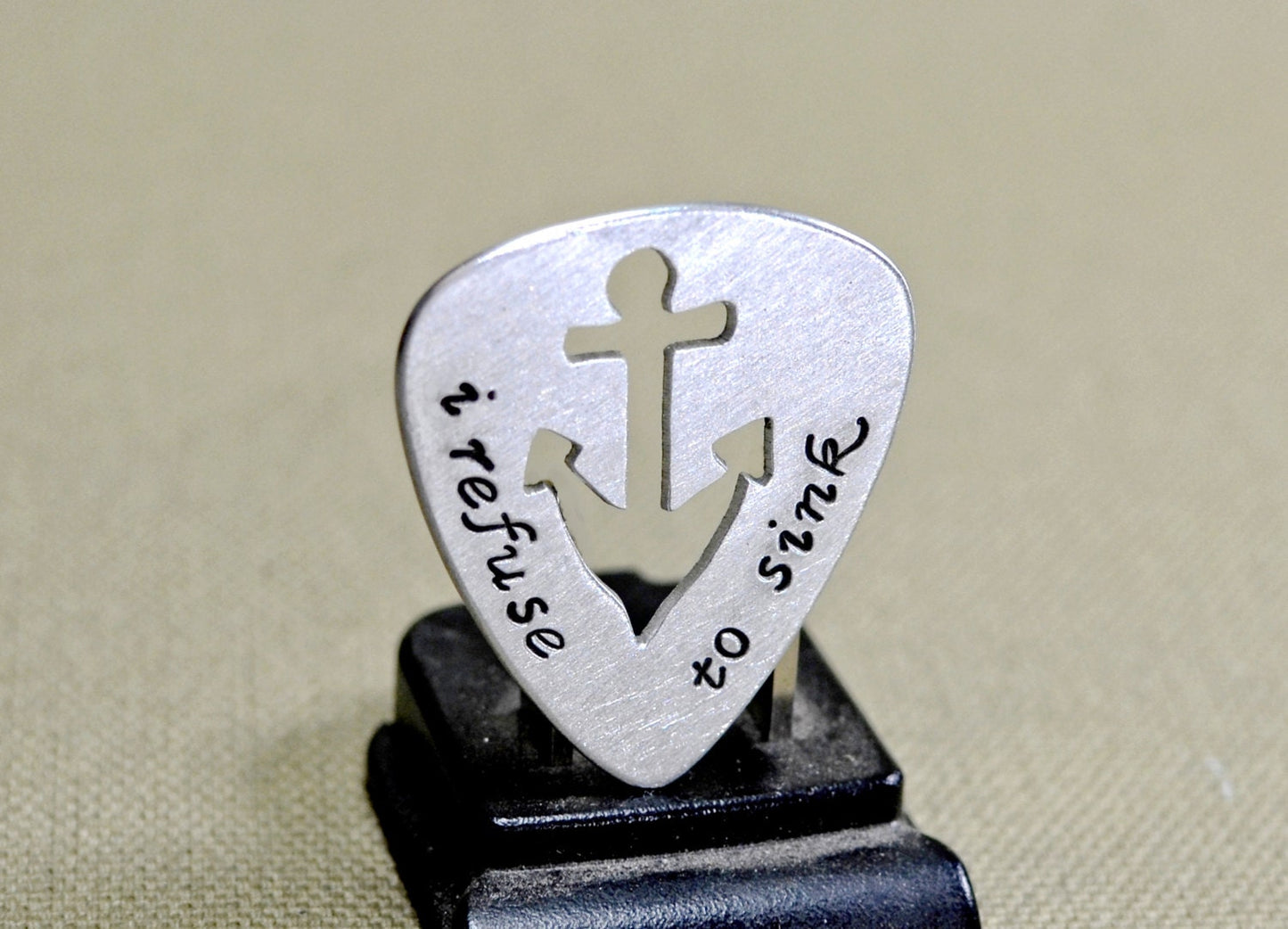Sterling silver guitar pick with anchor theme
