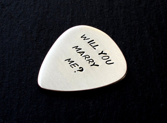 Will you marry me guitar pick proposal in aluminum - GP232A