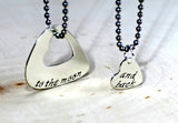 Couples sterling silver guitar pick necklace bridging distance with music, NiciArt 