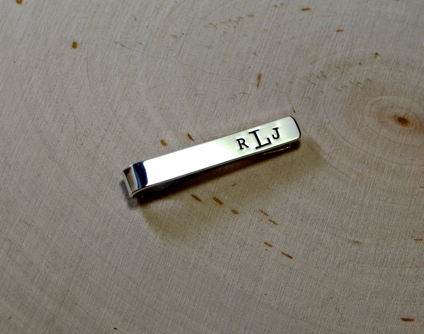 Sterling silver tie clip with custom monogram