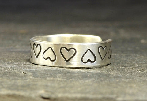 Heart Stamped Sterling Silver Toe Ring for Spreading the Love, NiciArt 