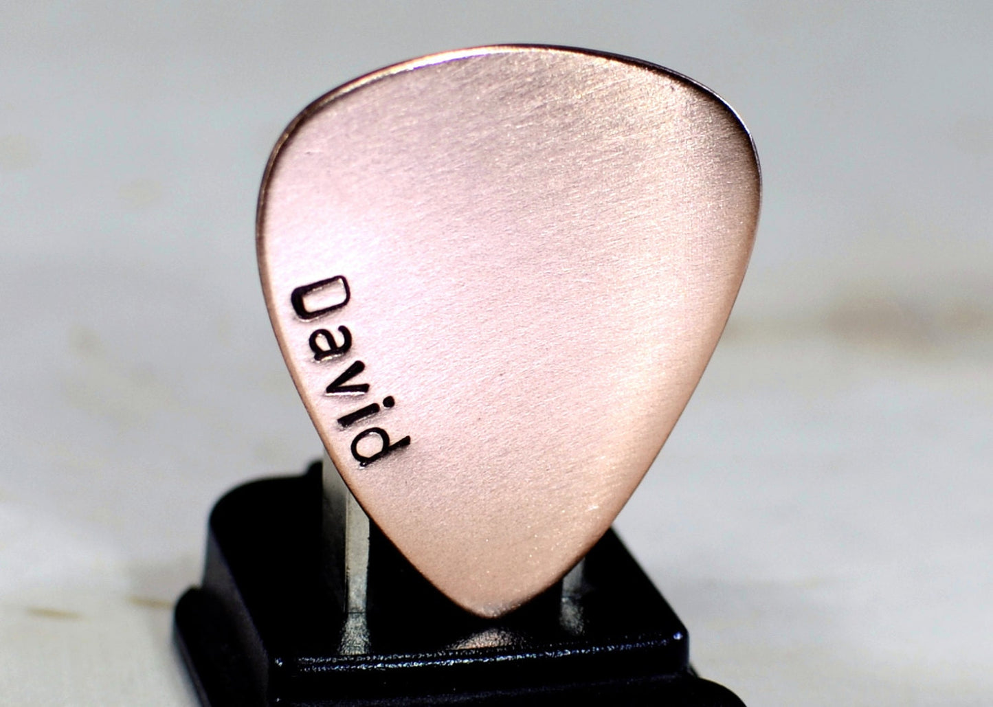 Personalized Copper Guitar Pick with Name Down the Side - perfect little gift that is usable - playable copper plectrum - custom gift