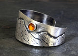 Harvest Moon over Mountains Handmade Artisan Sterling Silver Cuff Bracelet with Amber, NiciArt 