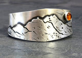 Harvest Moon over Mountains Handmade Artisan Sterling Silver Cuff Bracelet with Amber, NiciArt 