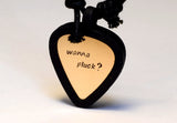 Guitar Pick Holder Necklace with Custom Brass Wanna Pluck Guitar Pick, NiciArt 