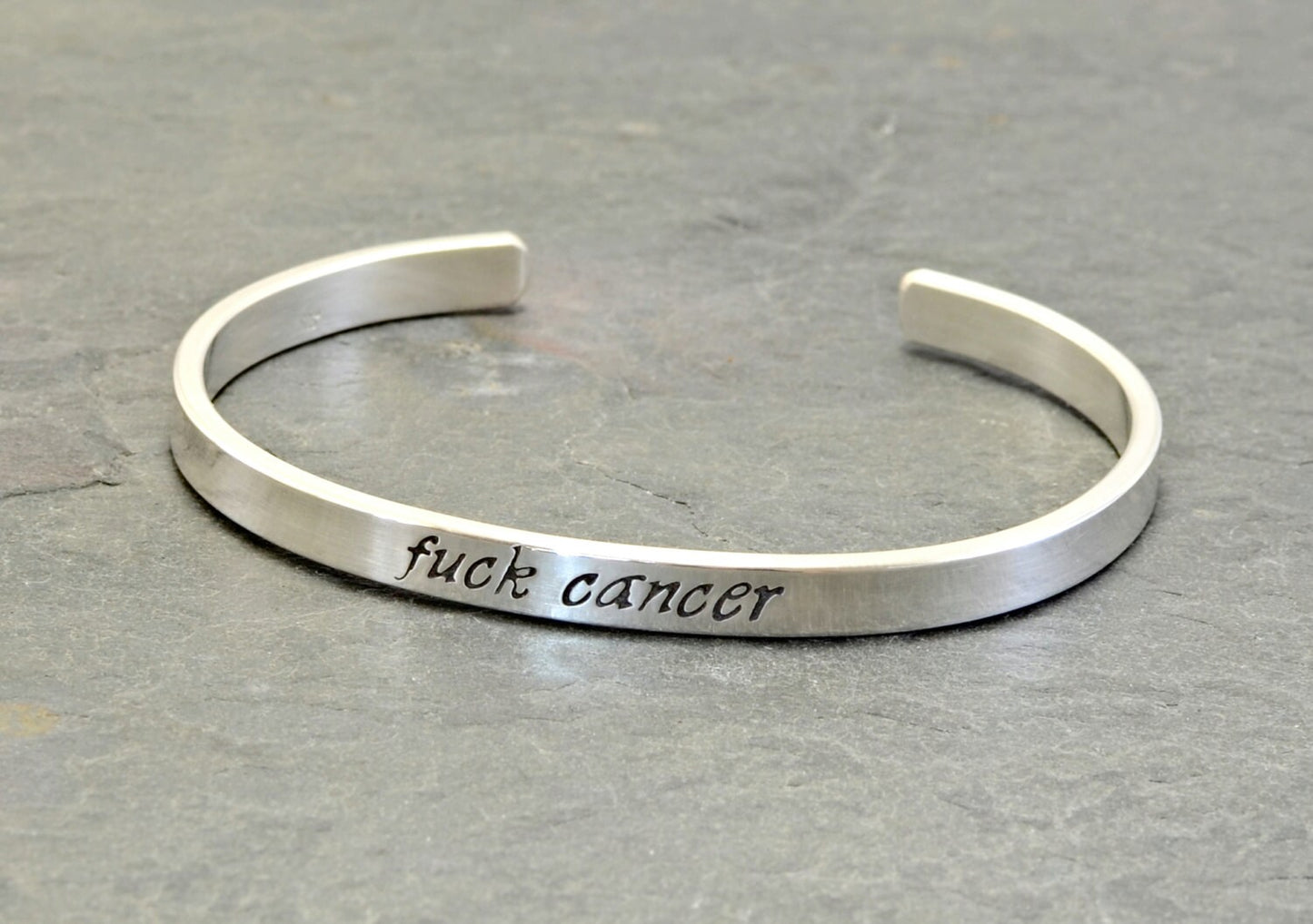 Sterling silver cuff bracelet with f@ck cancer
